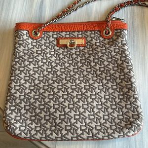 DKNY Large Shoulder Signature Purse Orange and Brown Excellent Condition